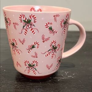 NWOT Pink Holiday Mug with Candy Cane Design @ 10 oz